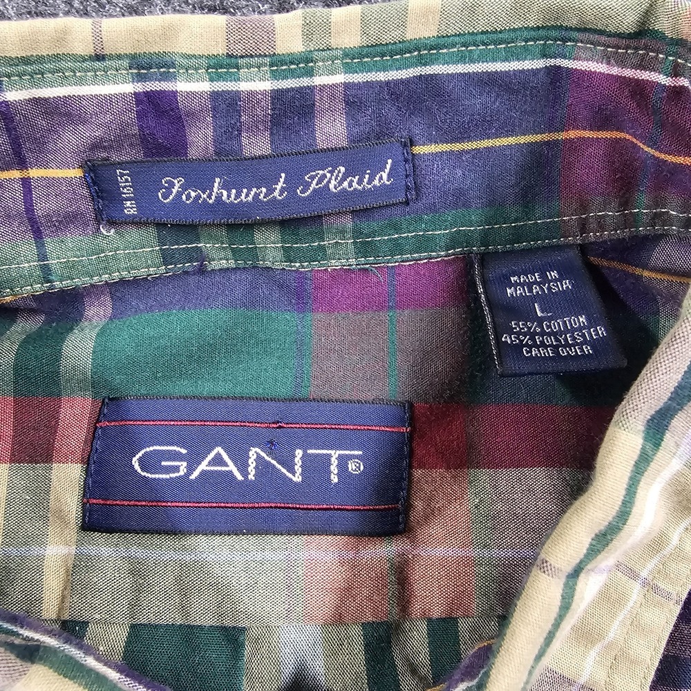 GANT Foxhunt Plaid Men's Large Button Down Shirt Green Purple Preppy Casual - Picture 2 of 5